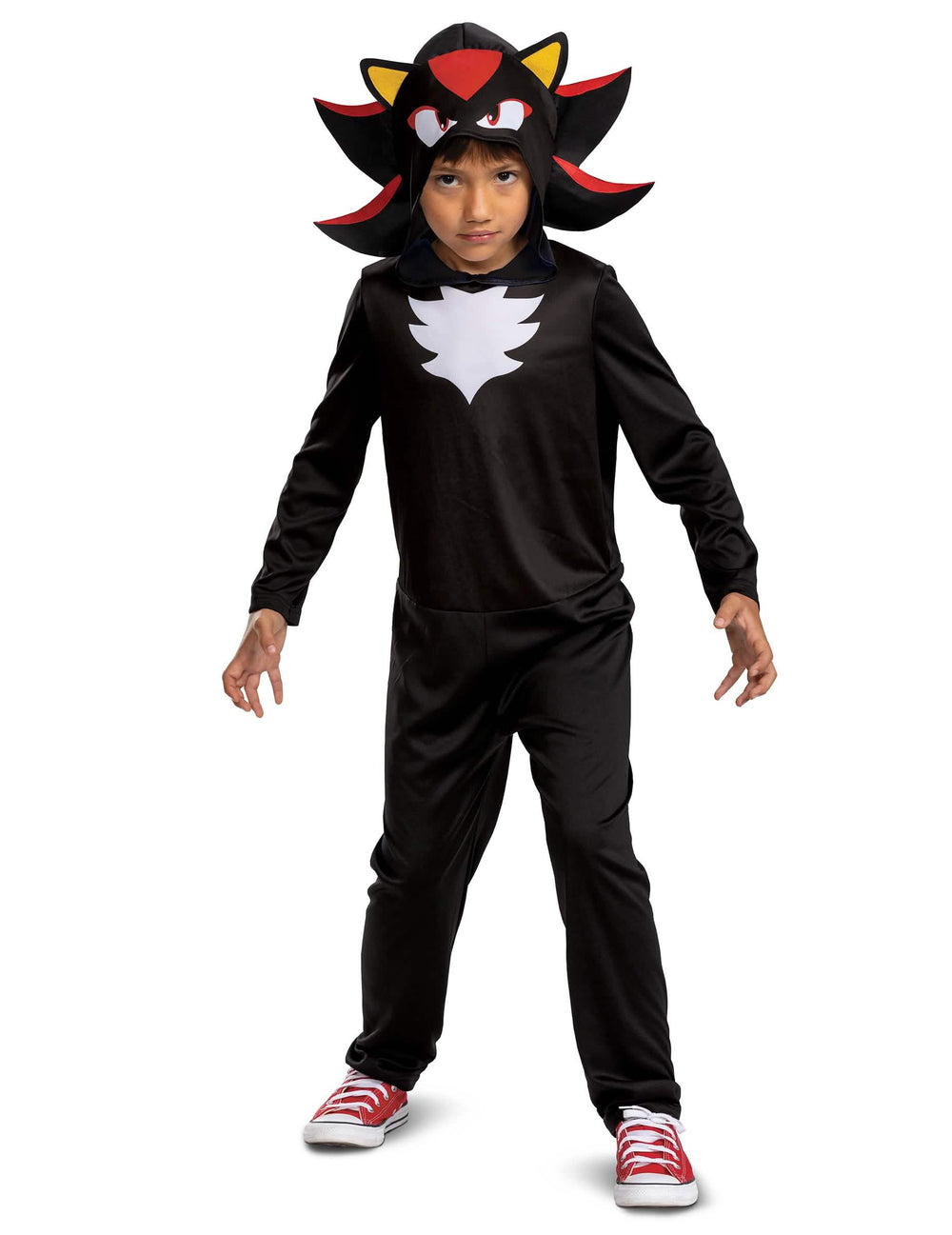 Déguisement Shadow Sonic™ pour enfant noir avec plastron blanc et capuche à pointes
