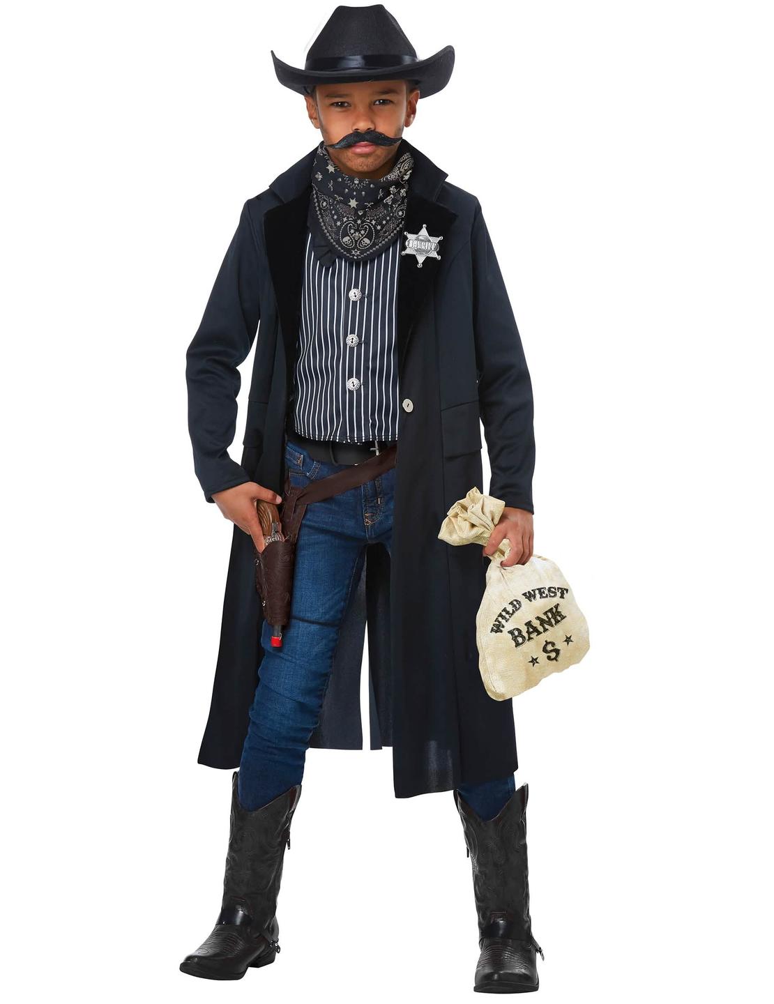 Sheriff-Kostüm für Kinder Schwarz mit langem Mantel und Hut