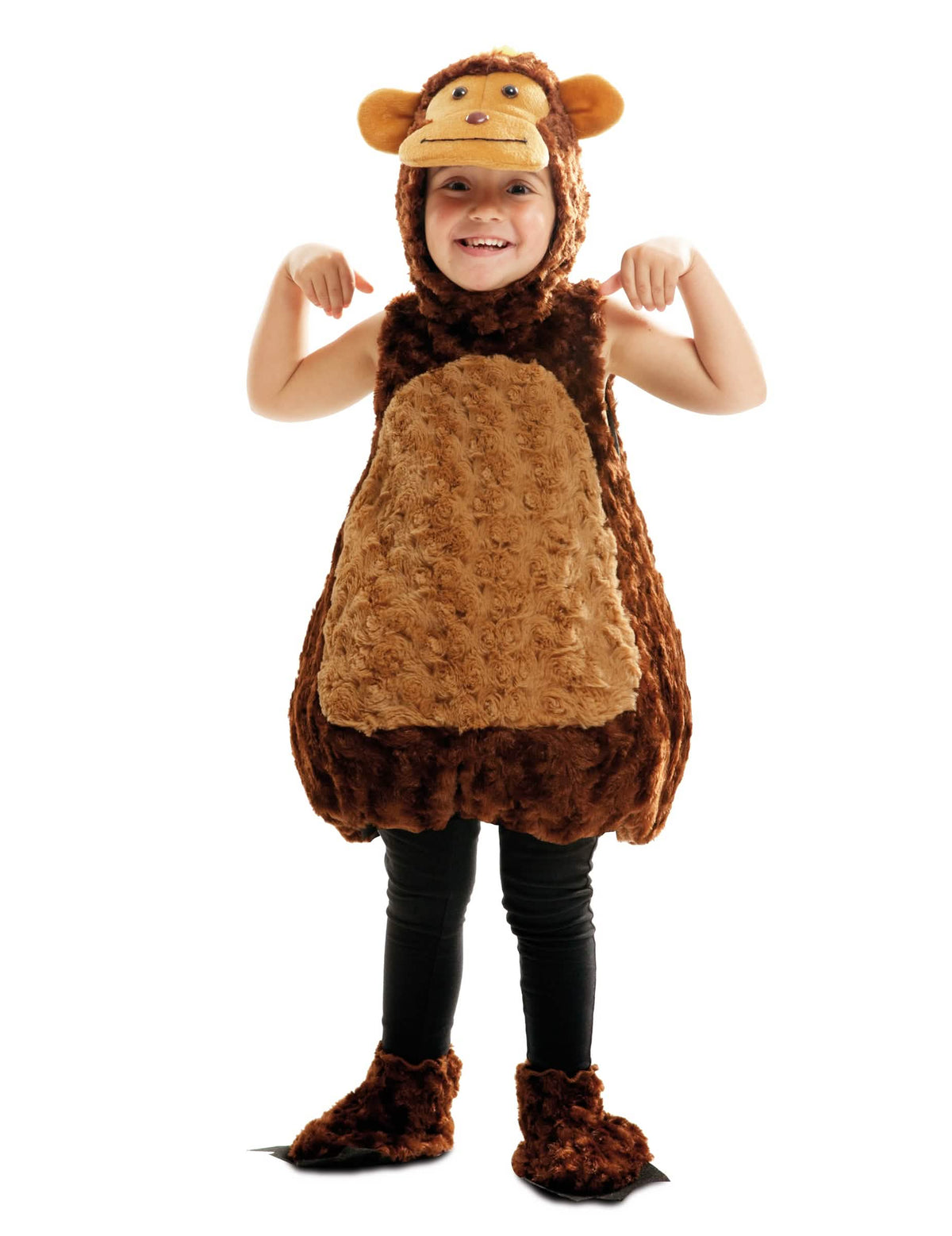 Kostüm Affe Plüsch für Kinder Braun und Beige mit Kapuze