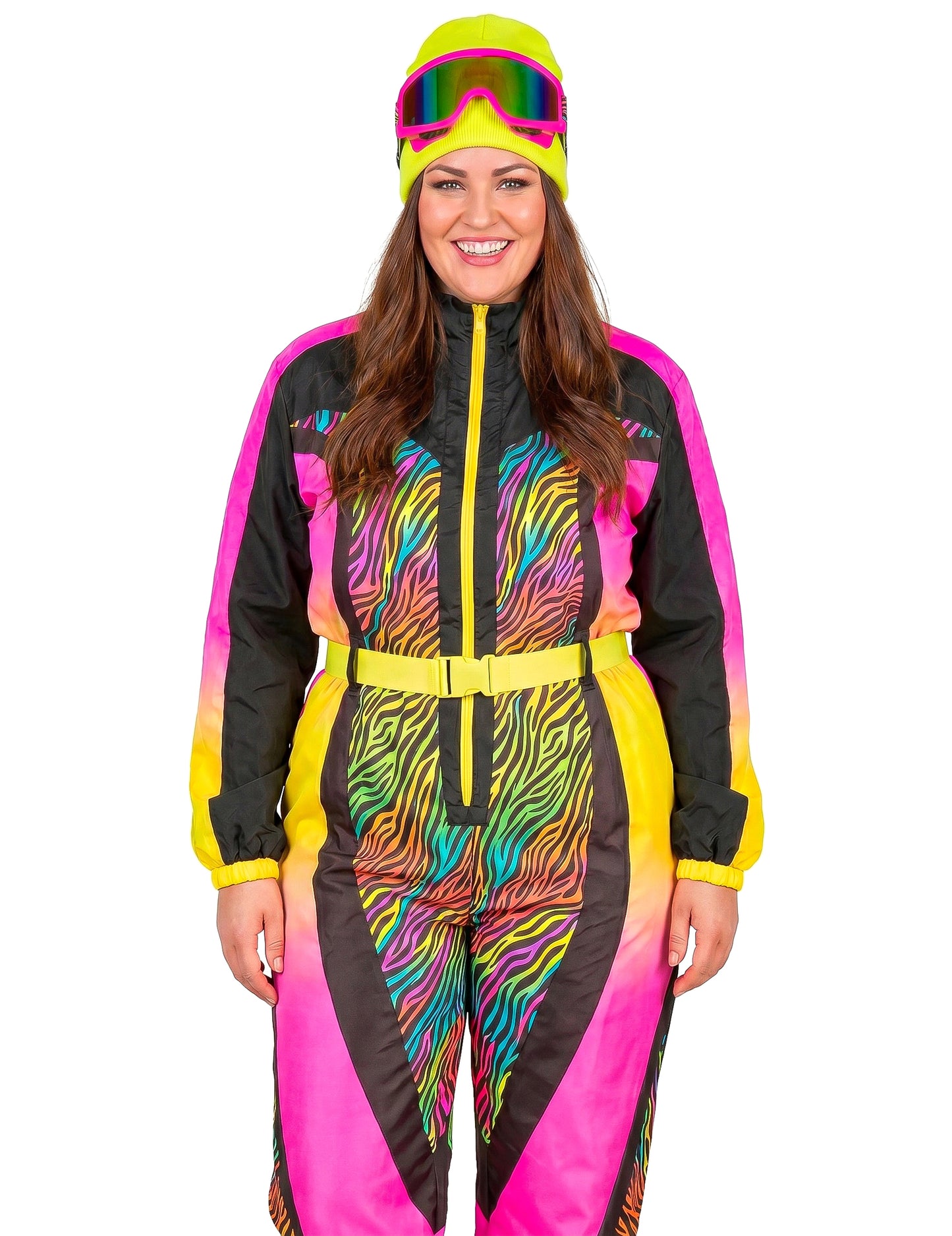 Buntes Zebra-Skifahrerkostüm für Erwachsene in Übergröße