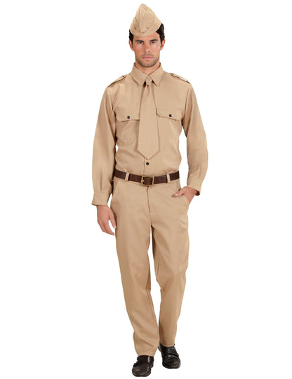 Déguisement de soldat américain pour homme beige avec calot et cravate