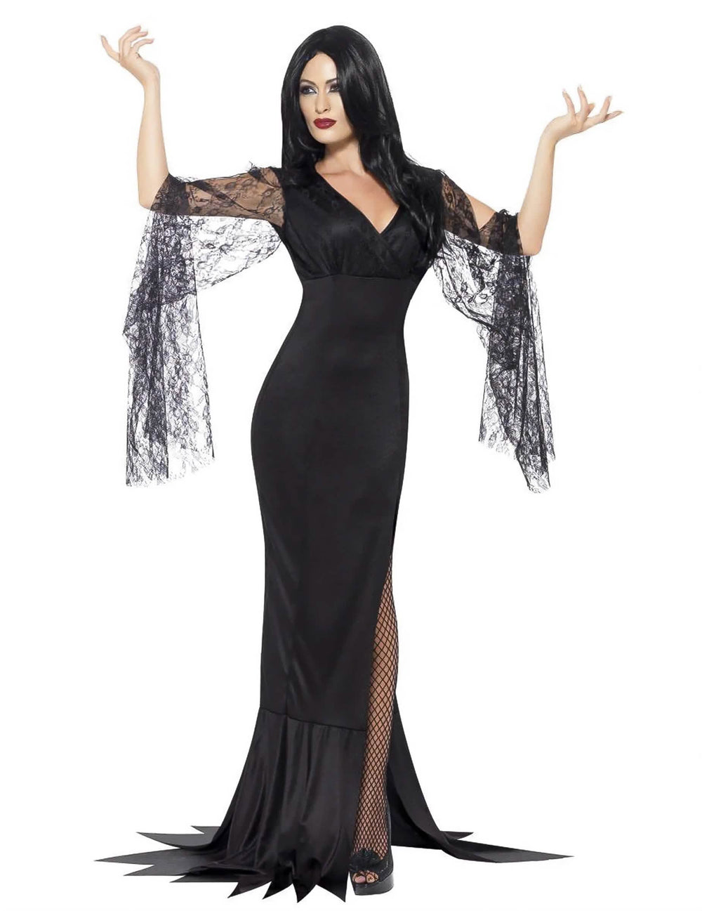 Hexenkostüm für Damen Schwarz mit Spitze