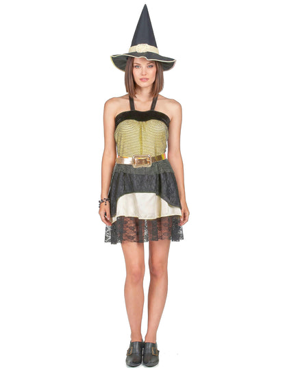 Hexen Halloween-Kostüm für Damen schwarz-gelb