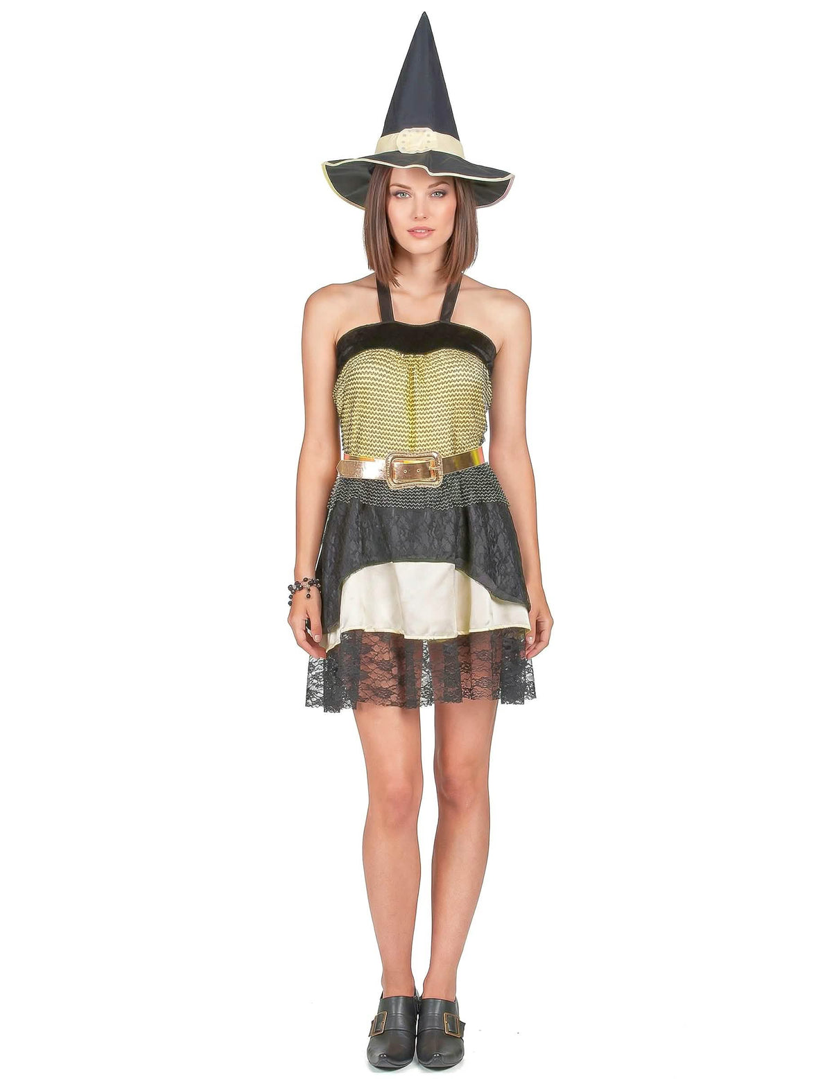 Hexen Halloween-Kostüm für Damen schwarz-gelb