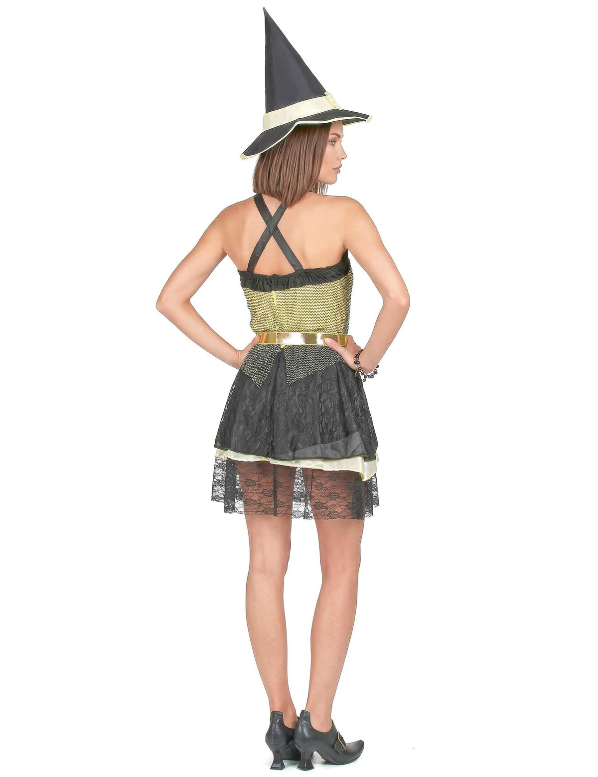 Hexen Halloween-Kostüm für Damen schwarz-gelb