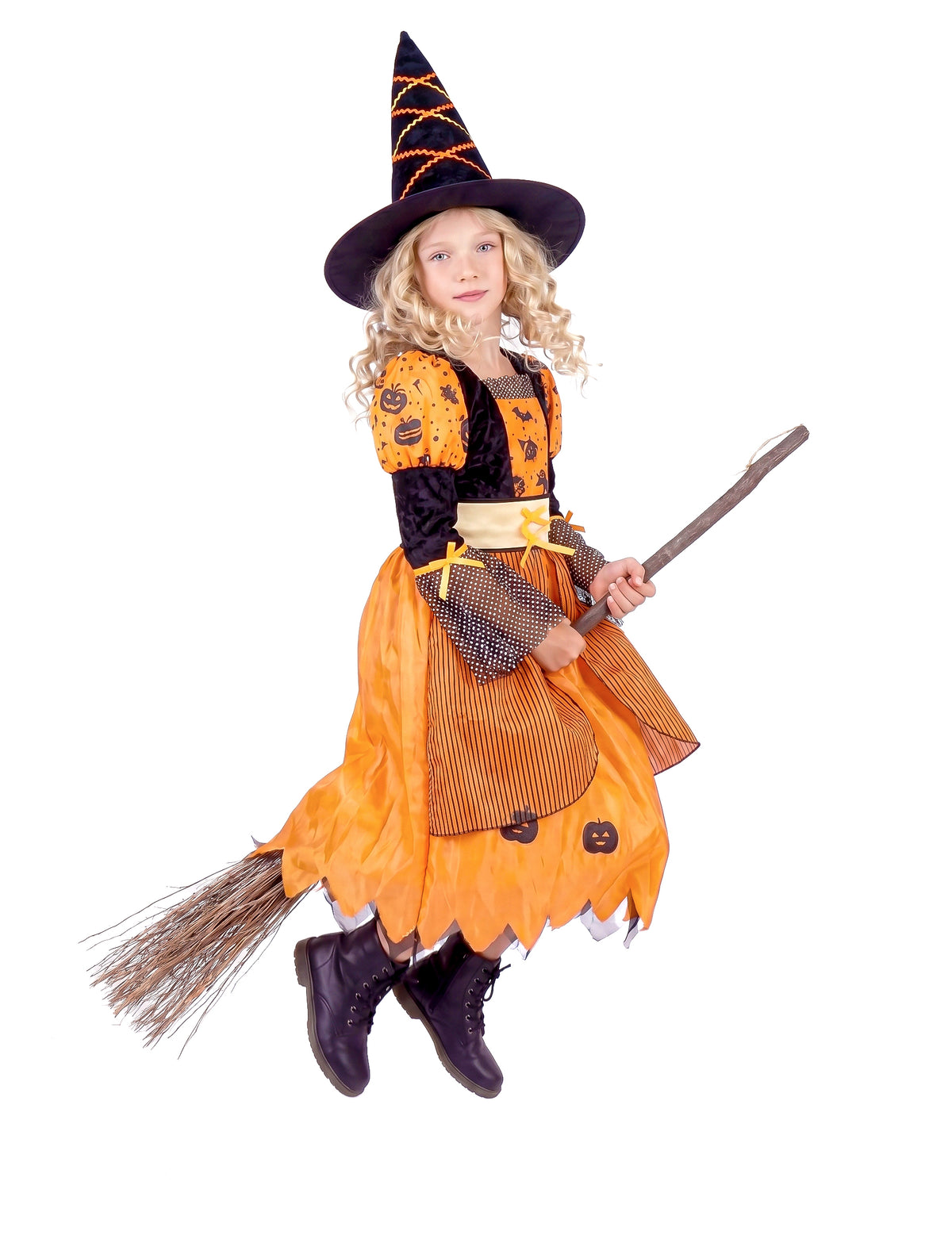 Hexen-Kinderkostüm für Halloween schwarz-orangefarben