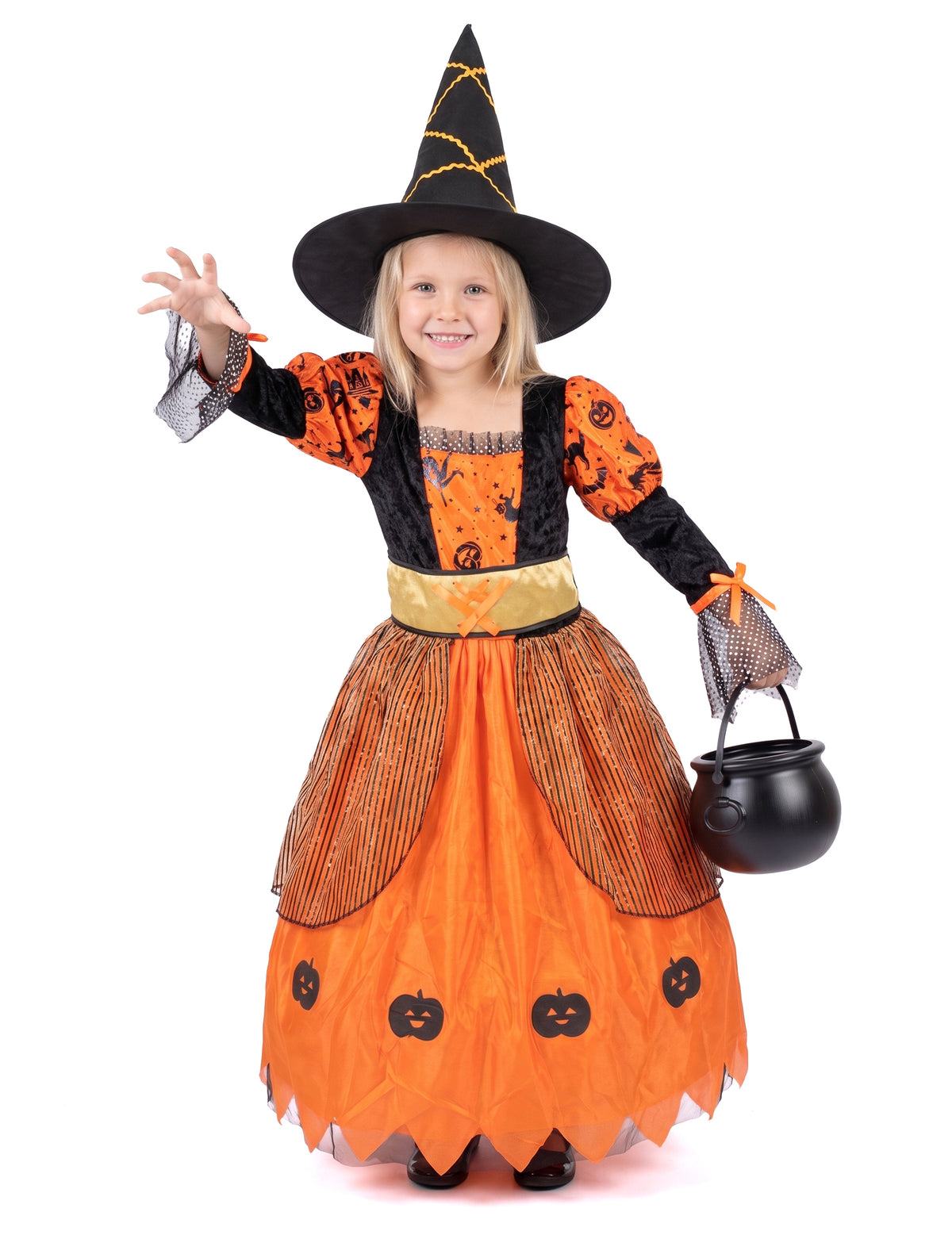 Hexen-Kinderkostüm für Halloween schwarz-orangefarben