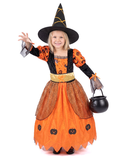 Hexen-Kinderkostüm für Halloween schwarz-orangefarben