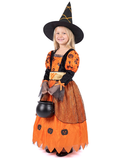 Hexen-Kinderkostüm für Halloween schwarz-orangefarben