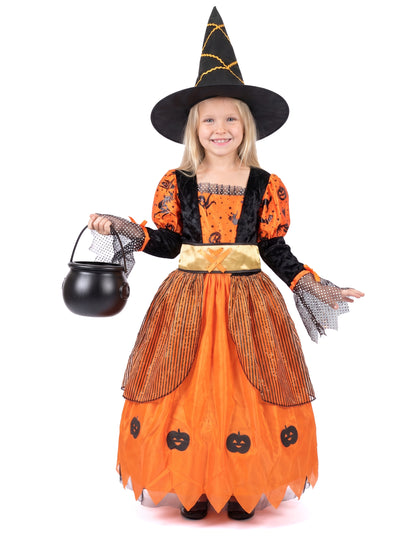 Hexen-Kinderkostüm für Halloween schwarz-orangefarben