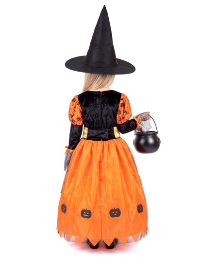 Hexen-Kinderkostüm für Halloween schwarz-orangefarben