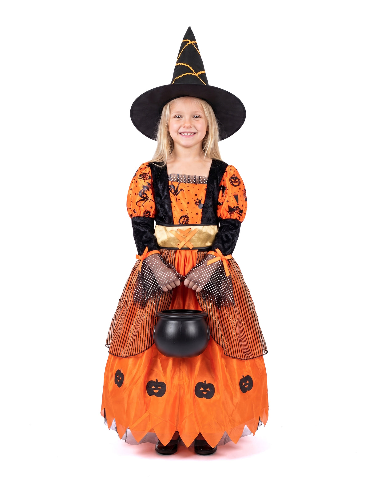 Hexen-Kinderkostüm für Halloween schwarz-orangefarben
