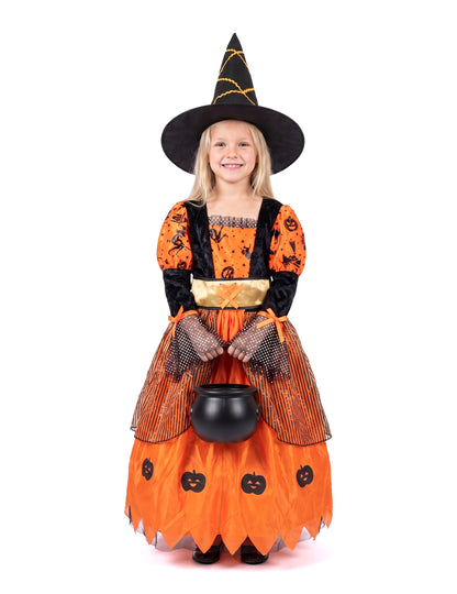 Hexen-Kinderkostüm für Halloween schwarz-orangefarben