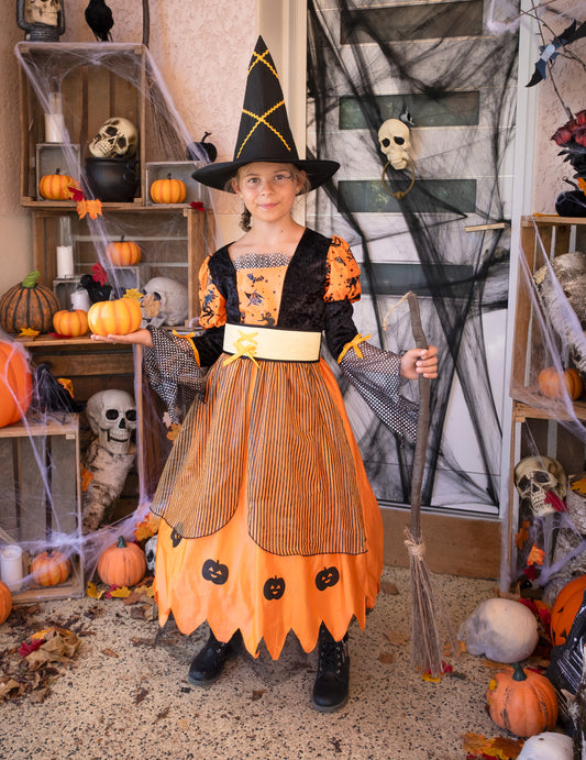 Hexen-Kinderkostüm für Halloween schwarz-orangefarben