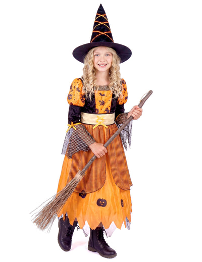 Hexen-Kinderkostüm für Halloween schwarz-orangefarben