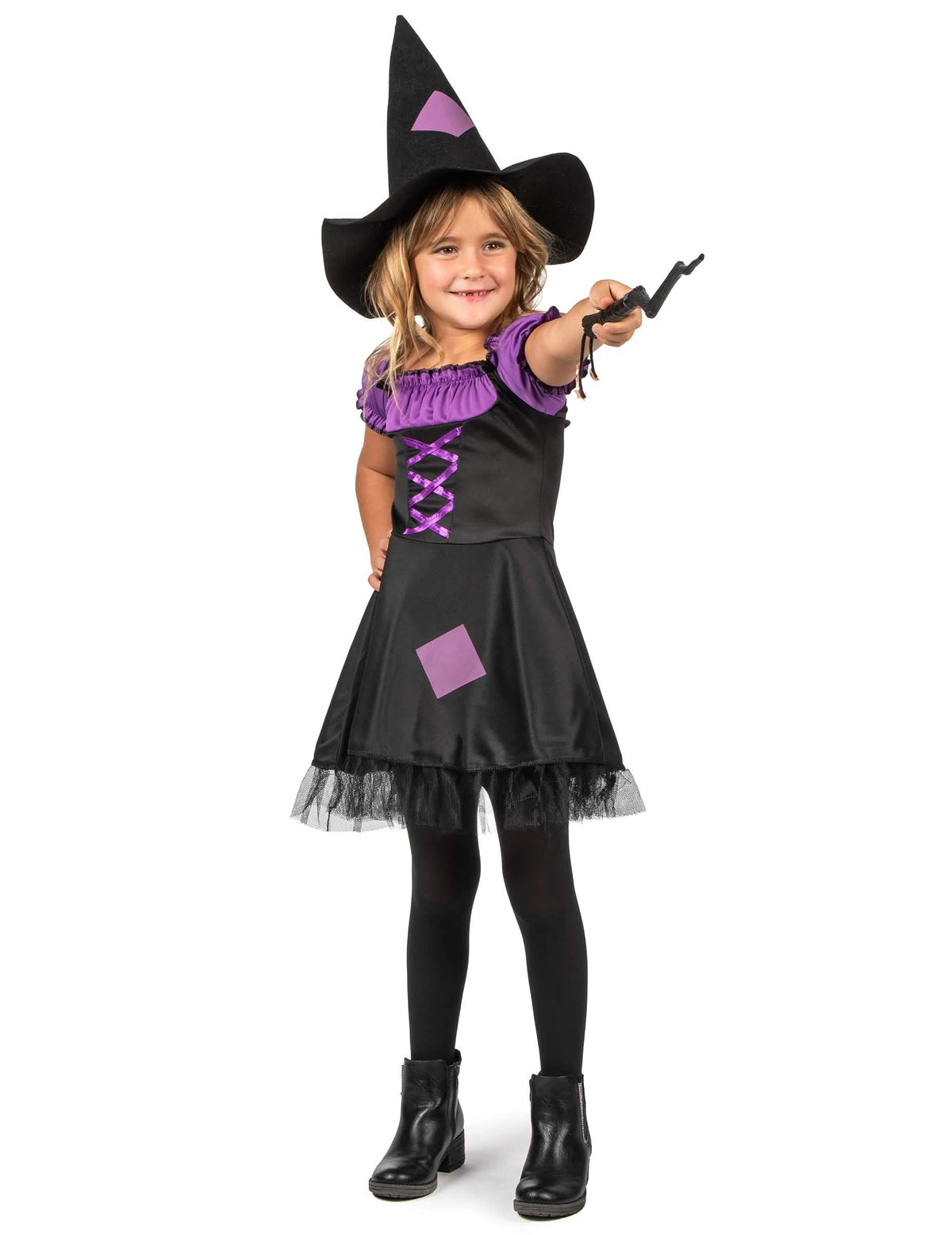 Déguisement de sorcière pour fille violet et noir avec chapeau