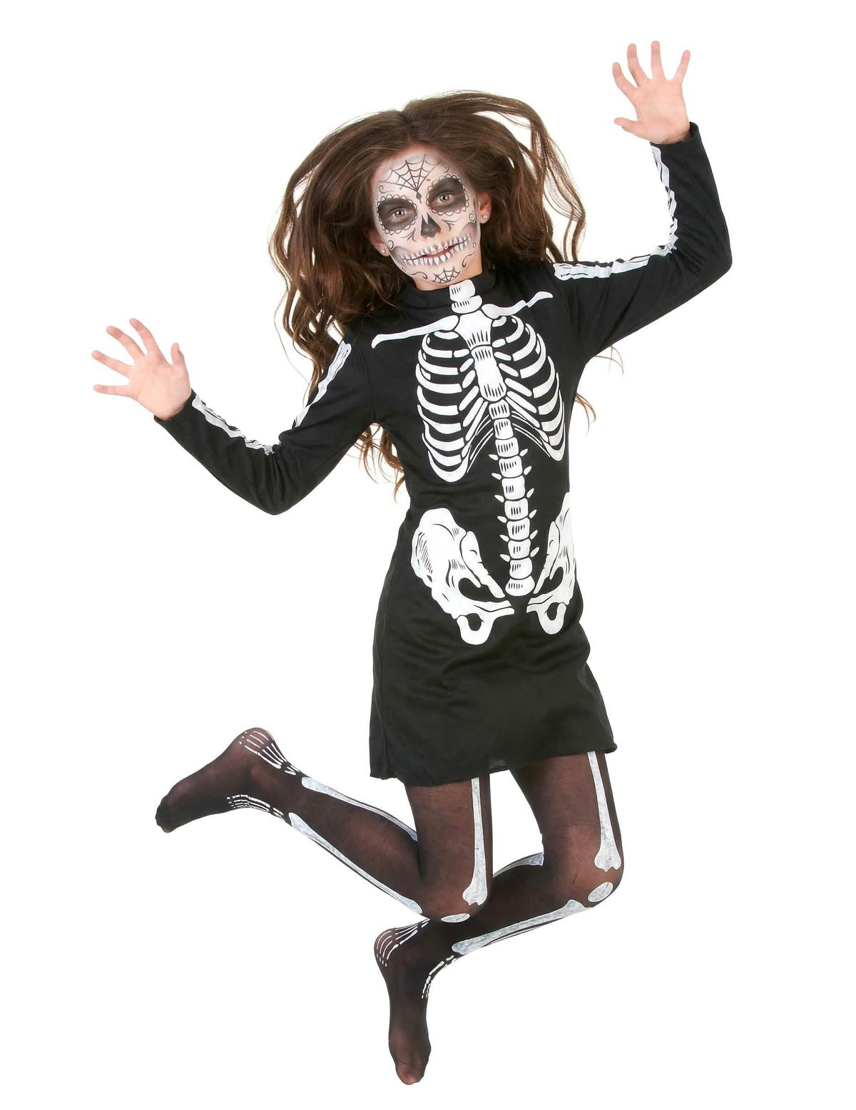 Bewegte Gesamtansicht des Halloween-Skelettkostüms