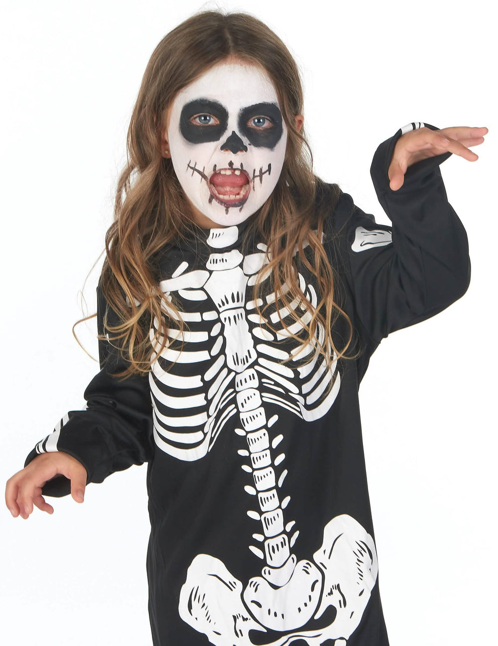 Vorderansicht des Oberteils des Halloween-Skelettkostüms