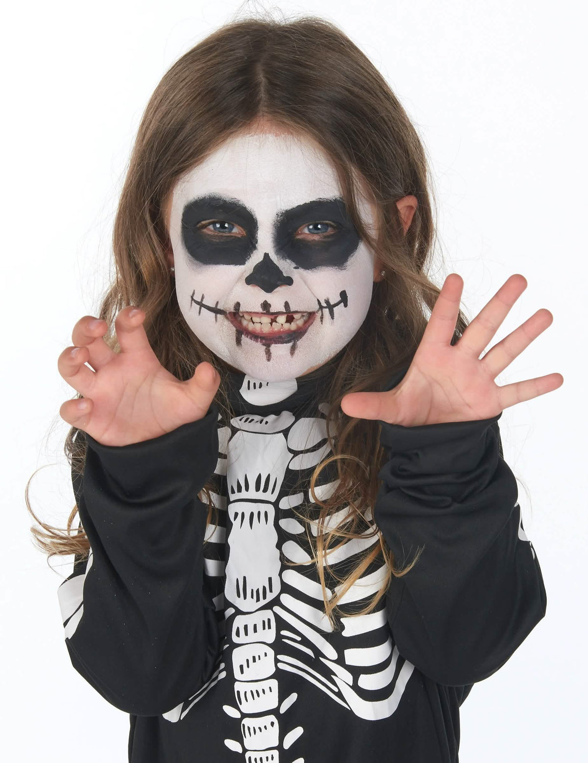 Nahaufnahme des Schminke des Skelettkostüms Halloween