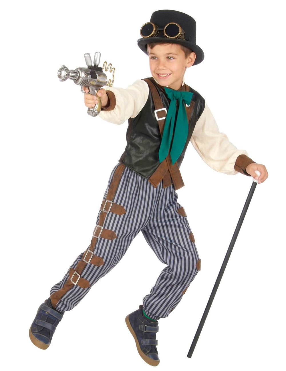 Überblick mit accessoires des Steampunk-Dandy-Kinderkostüms