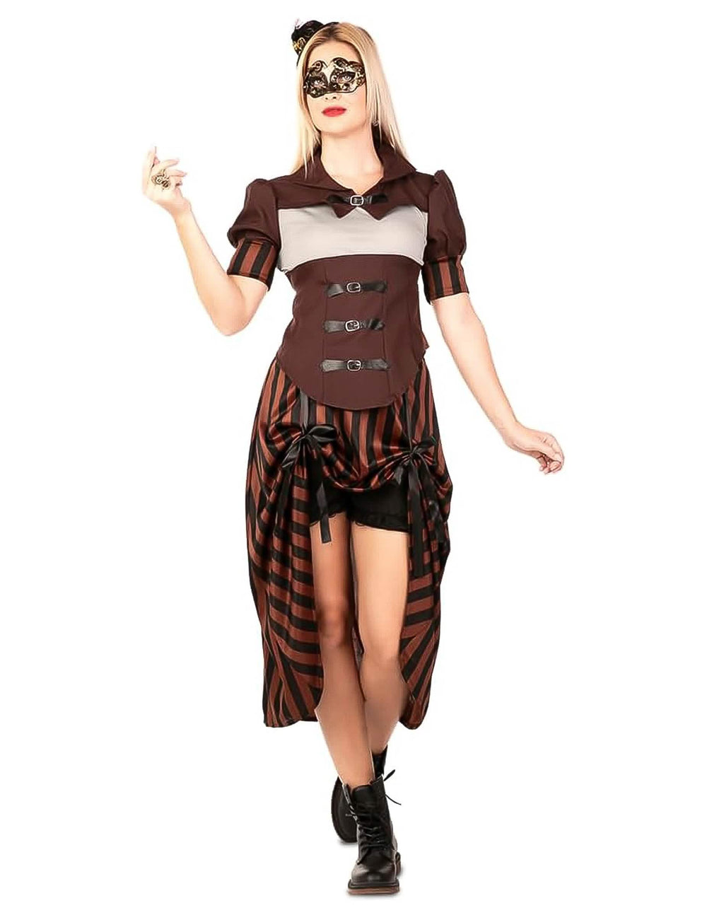 Vorderansicht mit accessoires des Steampunk-Kostüms für Damen