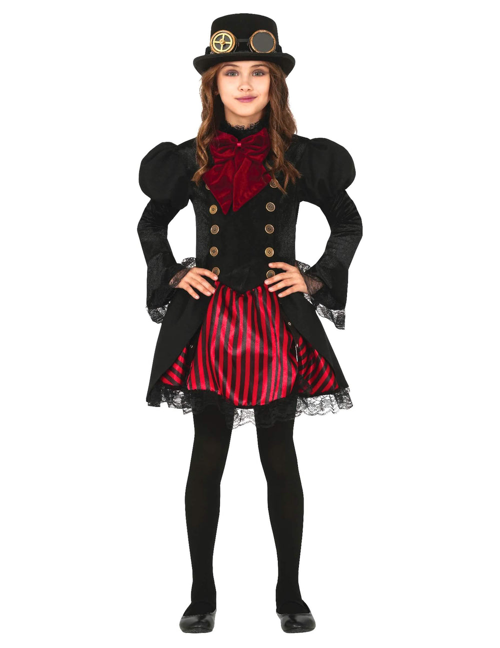 Steampunk Verkleidung glamourös rot für Mädchen Schwarz und Rot mit Zylinder