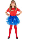 Déguisement de super-héroïne pour fille rouge et bleu avec tutu à étoiles et bandeau