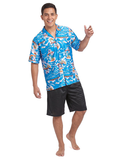 Urlauber Touristen Kostüm Hawaiihemd für Herren blau