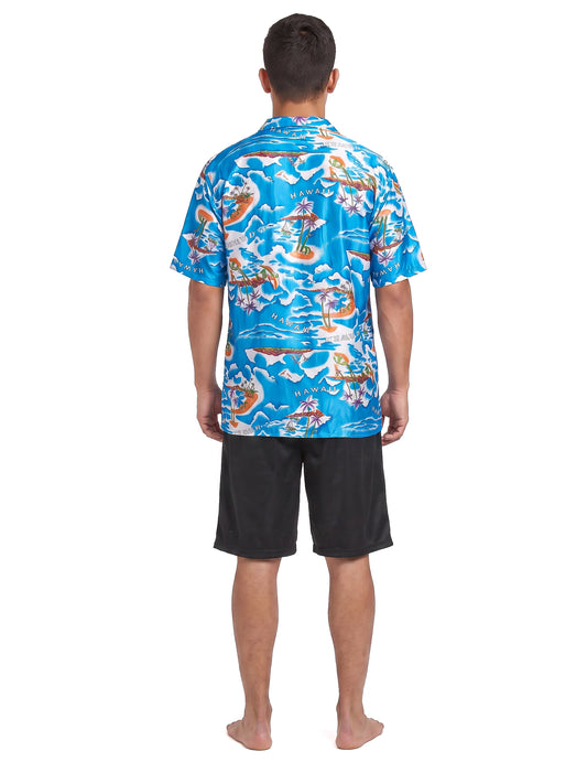Urlauber Touristen Kostüm Hawaiihemd für Herren blau