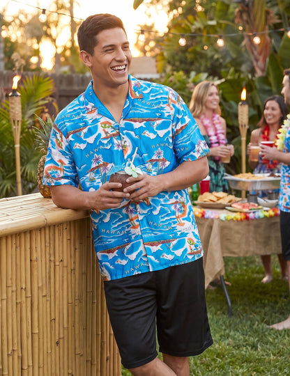 Urlauber Touristen Kostüm Hawaiihemd für Herren blau