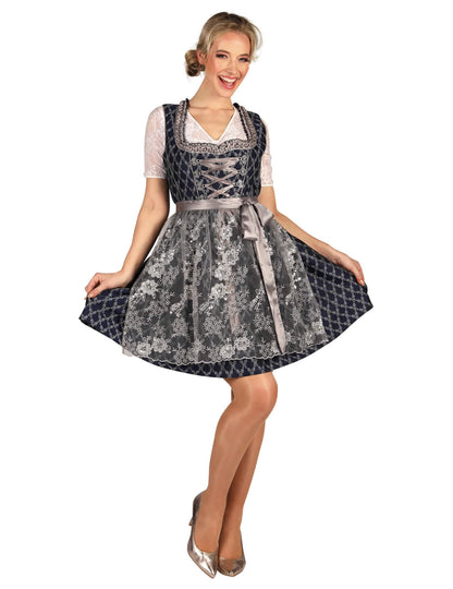 Premium bayerisches Kostüm für Damen in Blau und Silber