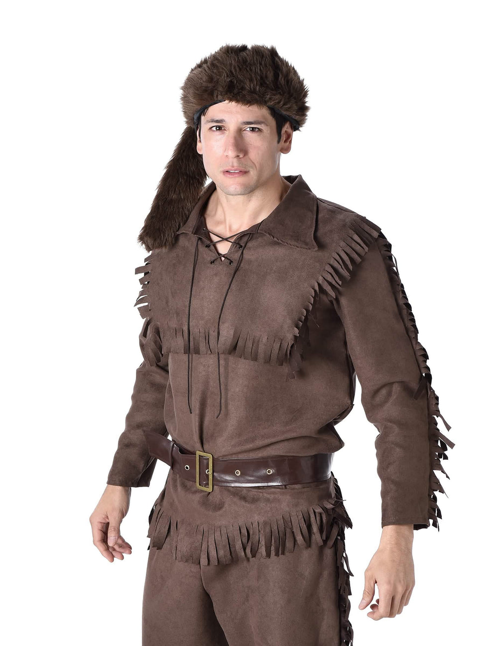 Nahaufnahme von Oberteil und Hut des Trapper-Kostüms