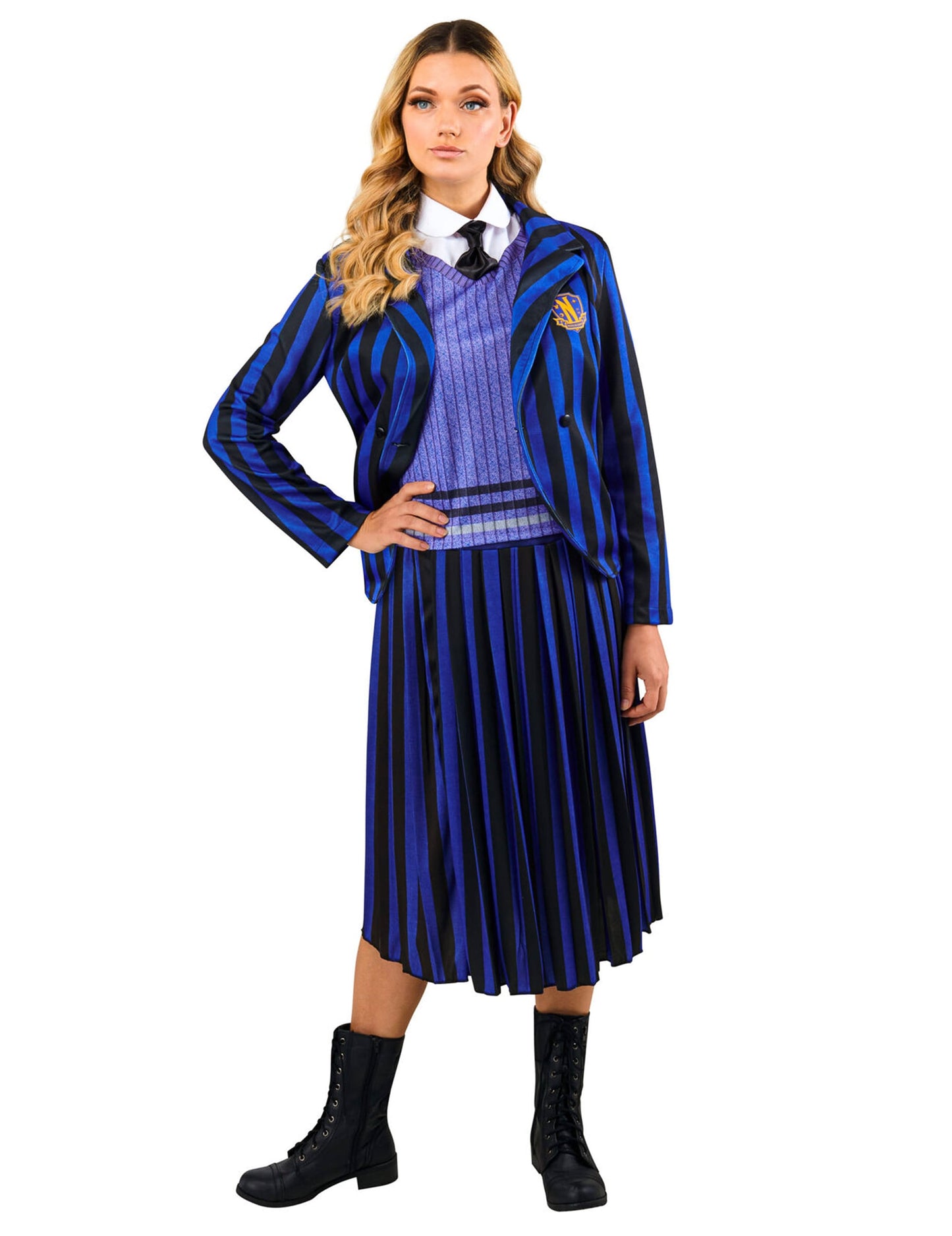Vue de face du déguisement uniforme scolaire Enid - Wednesday™ pour adulte