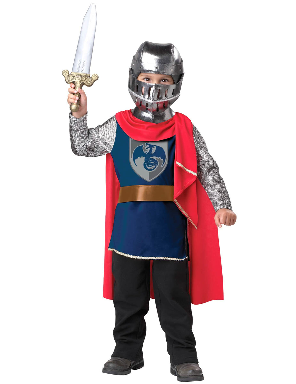 Luxus-Ritterkostüm für Kinder Blau und Rot mit Helm und Schwert