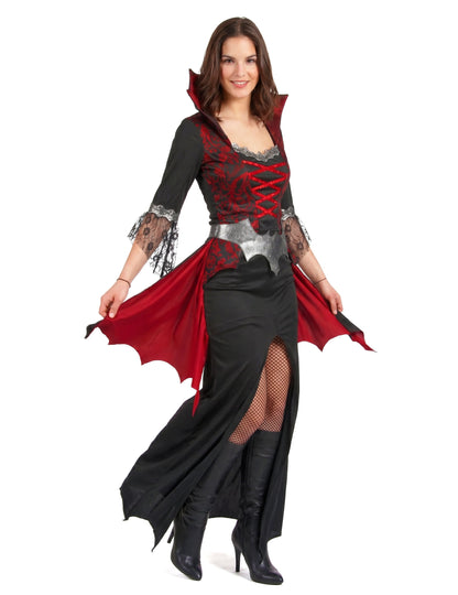 Barock-Vampirin Damenkostüm für Halloween schwarz-rot-silber