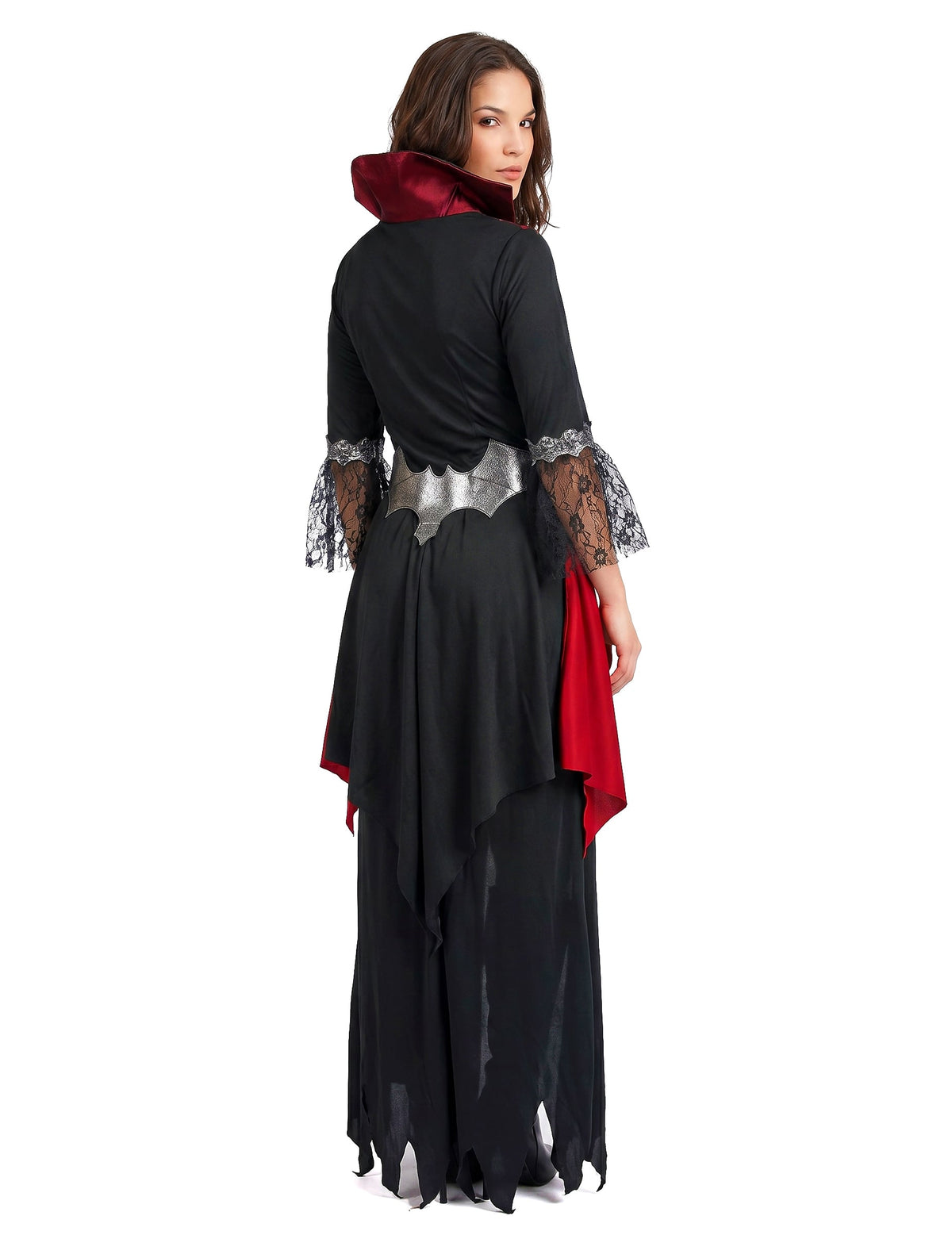 Barock-Vampirin Damenkostüm für Halloween schwarz-rot-silber