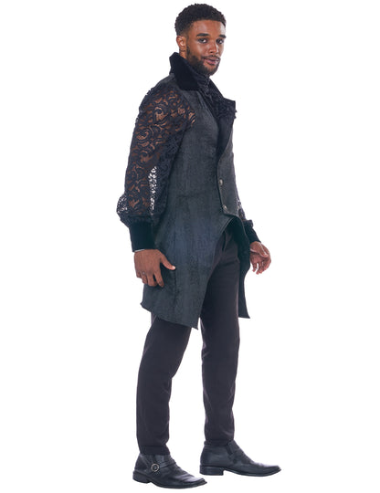 Vue de profil sans cape du déguisement vampire baroque luxe pour adulte
