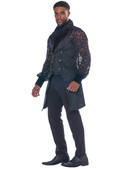 Vue de trois-quarts sans cape du déguisement vampire baroque luxe