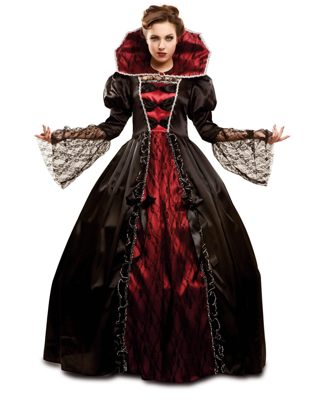 Vampir-Verkleidung im barocken Luxus für Damen Schwarz und Rot mit Spitze