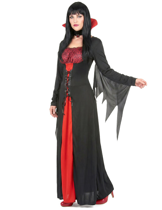 Vampir-Damenkostüm für Halloween rot-schwarz