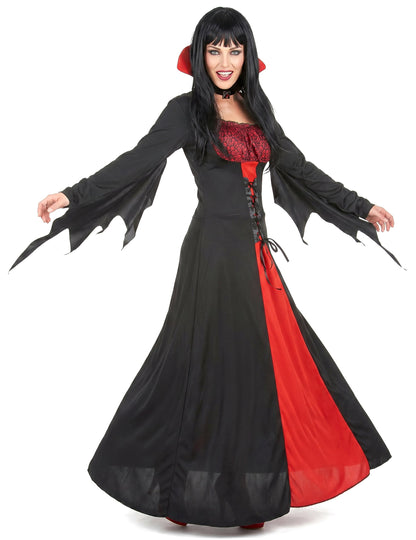 Vampir-Damenkostüm für Halloween rot-schwarz
