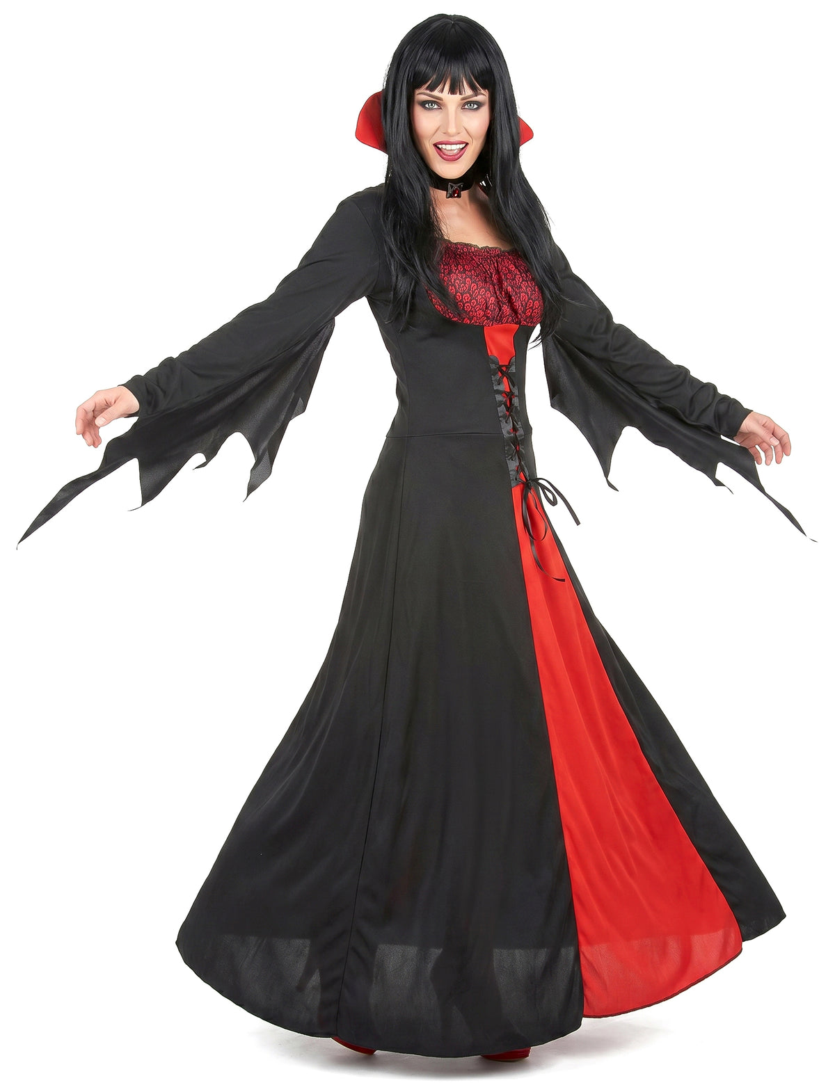 Vampir-Damenkostüm für Halloween rot-schwarz