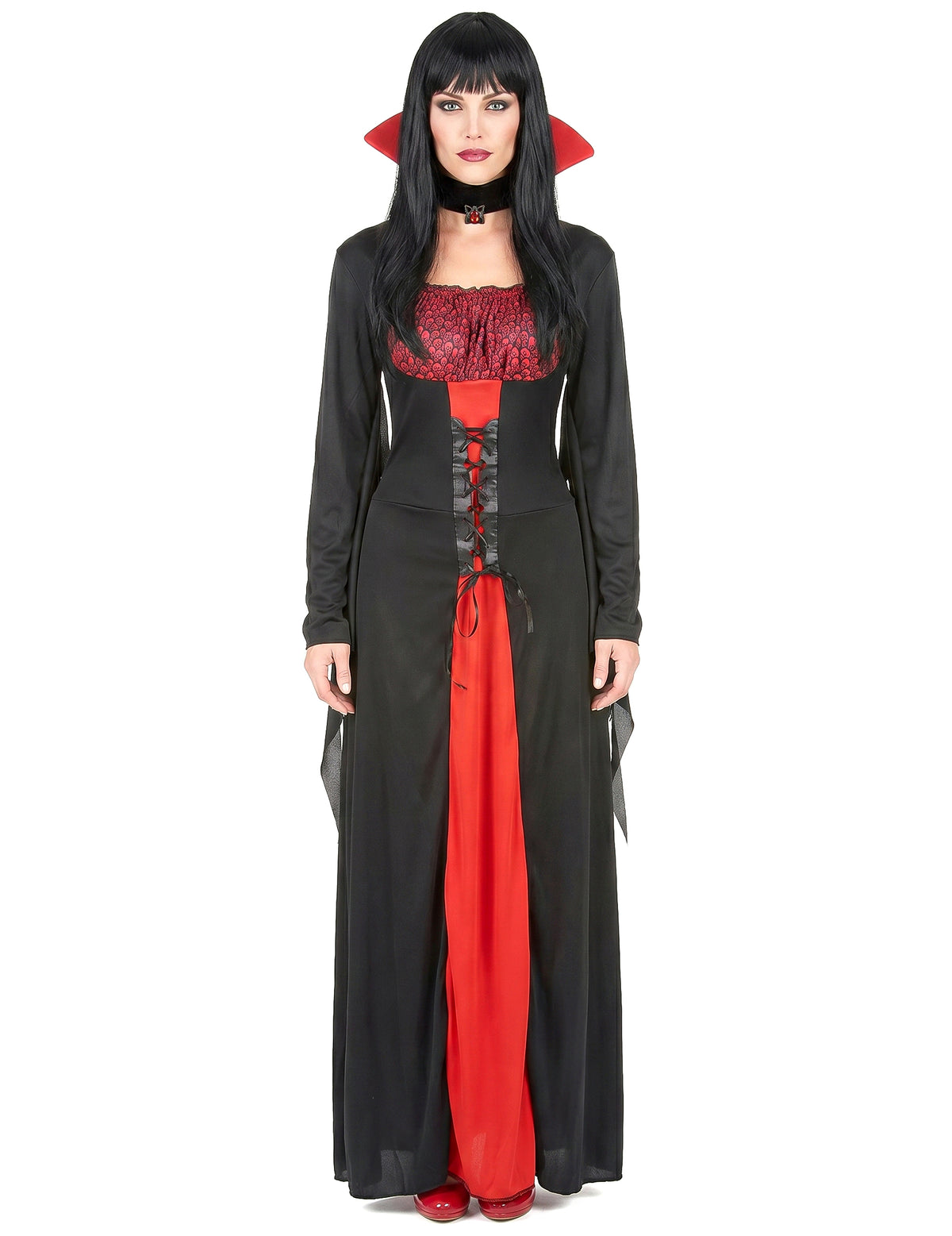 Vampir-Damenkostüm für Halloween rot-schwarz