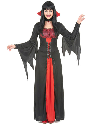 Vampir-Damenkostüm für Halloween rot-schwarz