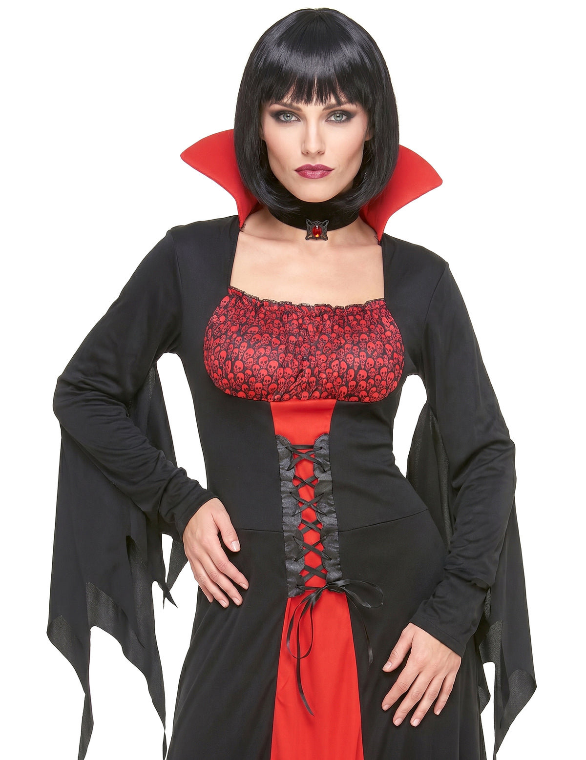 Vampir-Damenkostüm für Halloween rot-schwarz
