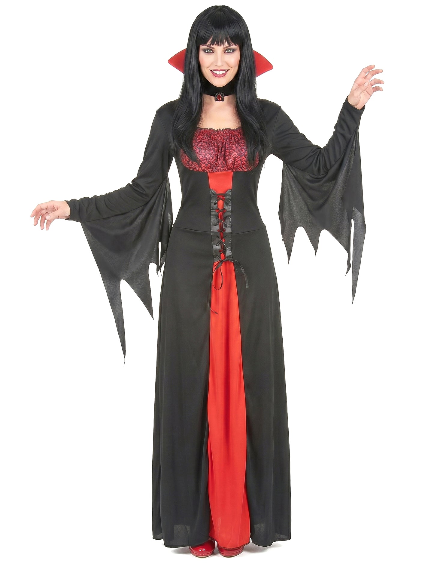 Vampir-Damenkostüm für Halloween rot-schwarz