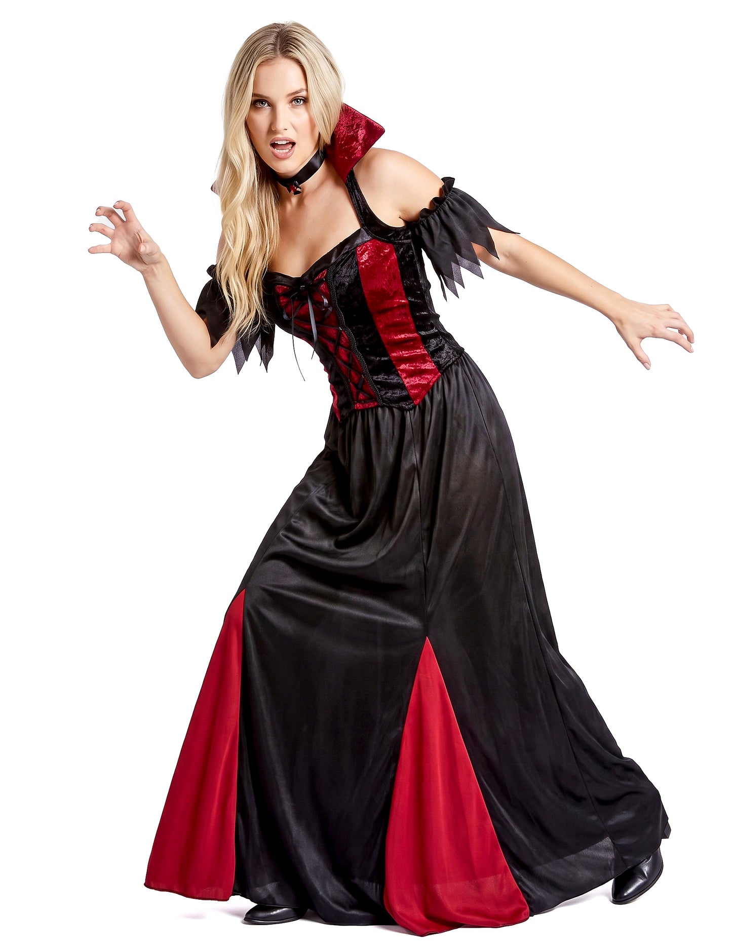 Bodenlanges Vampir-Kostüm Halloween für Damen schwarz-rot