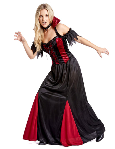 Bodenlanges Vampir-Kostüm Halloween für Damen schwarz-rot