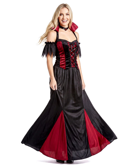 Bodenlanges Vampir-Kostüm Halloween für Damen schwarz-rot