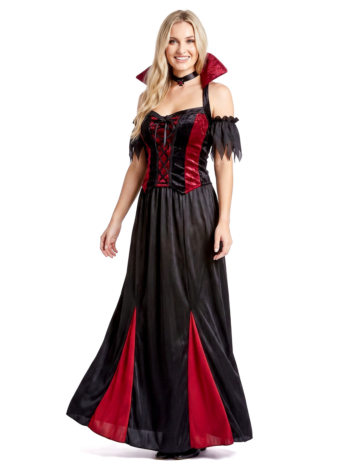 Bodenlanges Vampir-Kostüm Halloween für Damen schwarz-rot